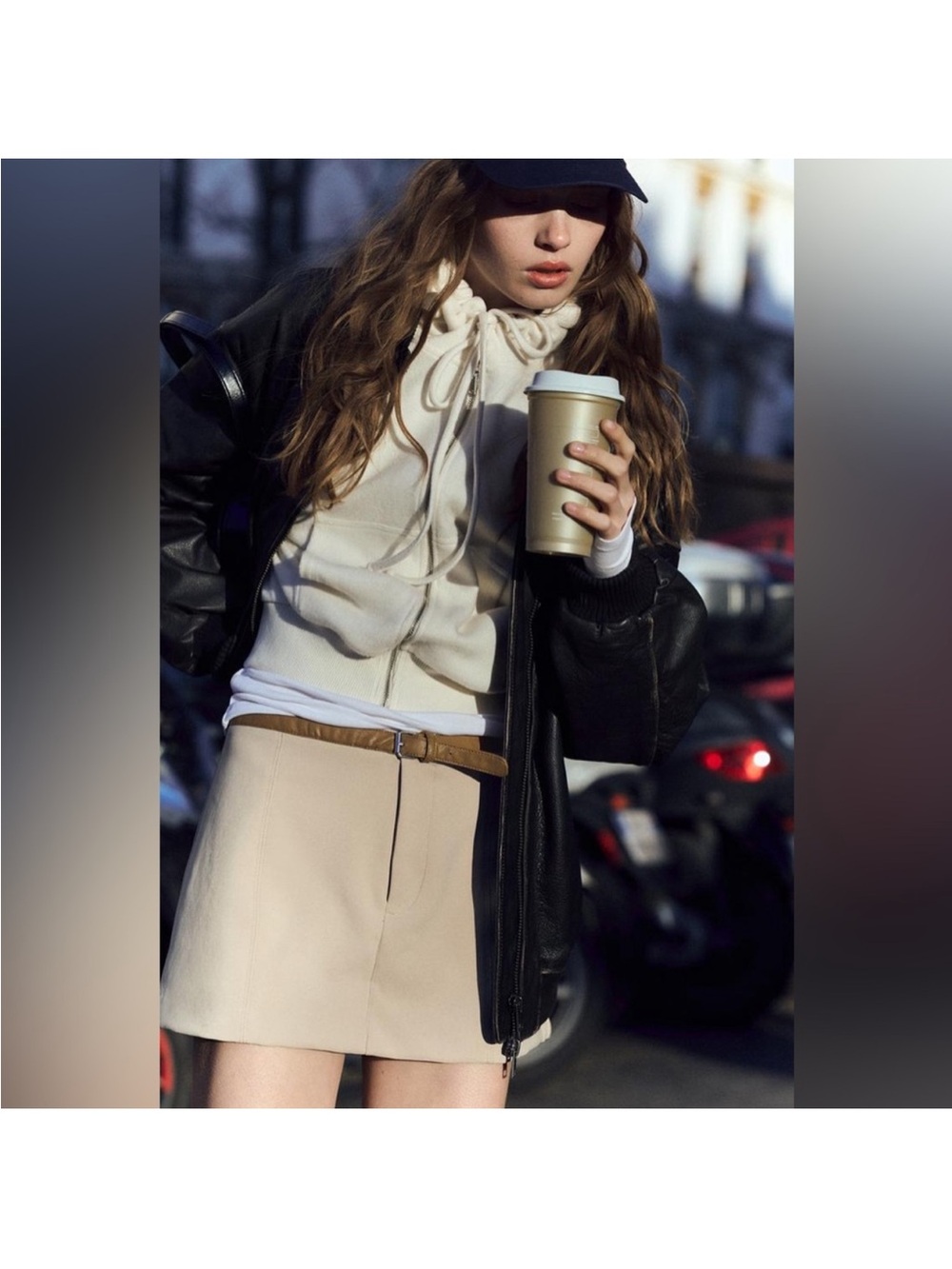 Zara Cream Mini Skort with Tan Belt